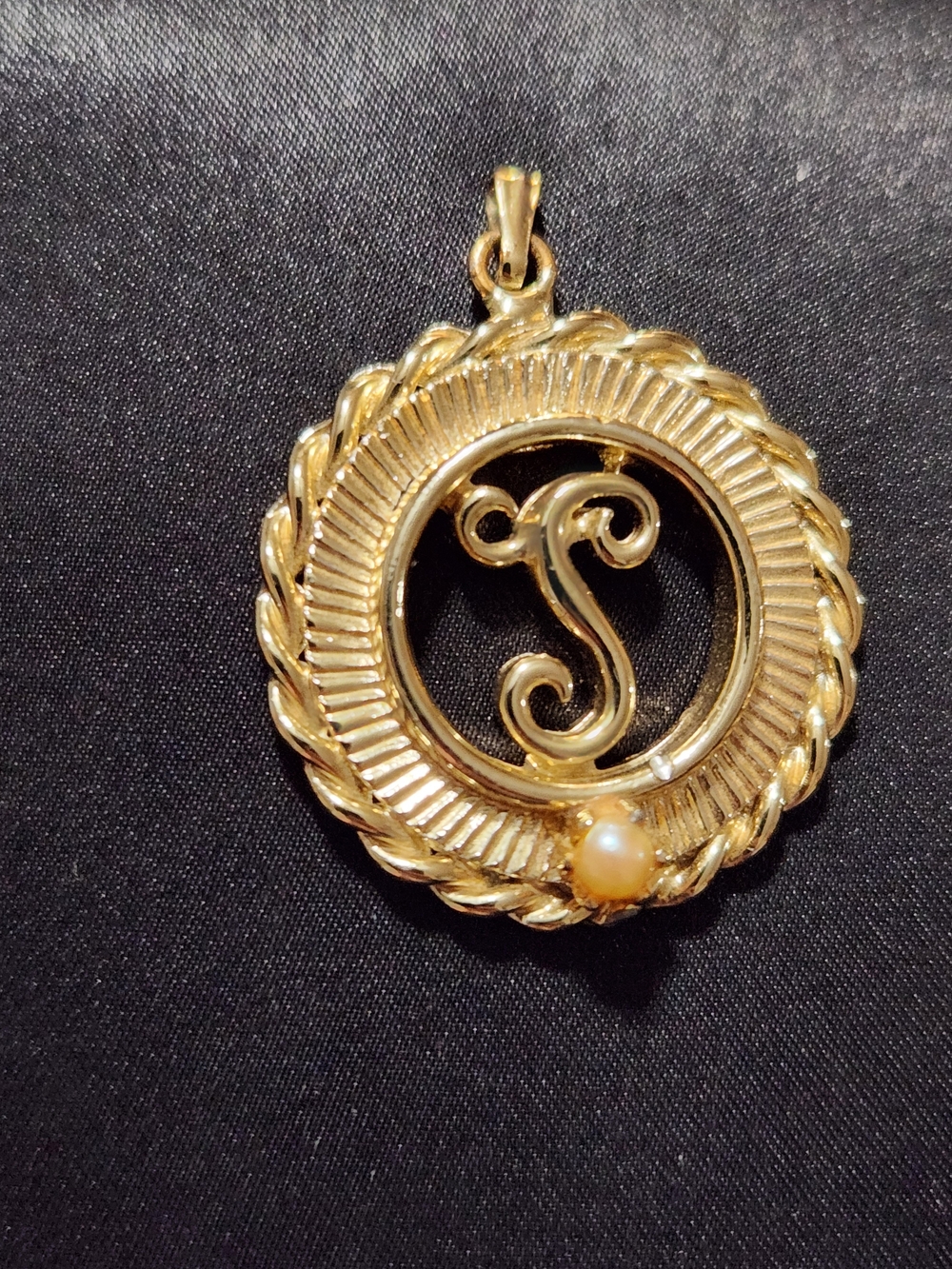 ​Vintage Schrager '58 Faux Pearl Initial "S" Pendant